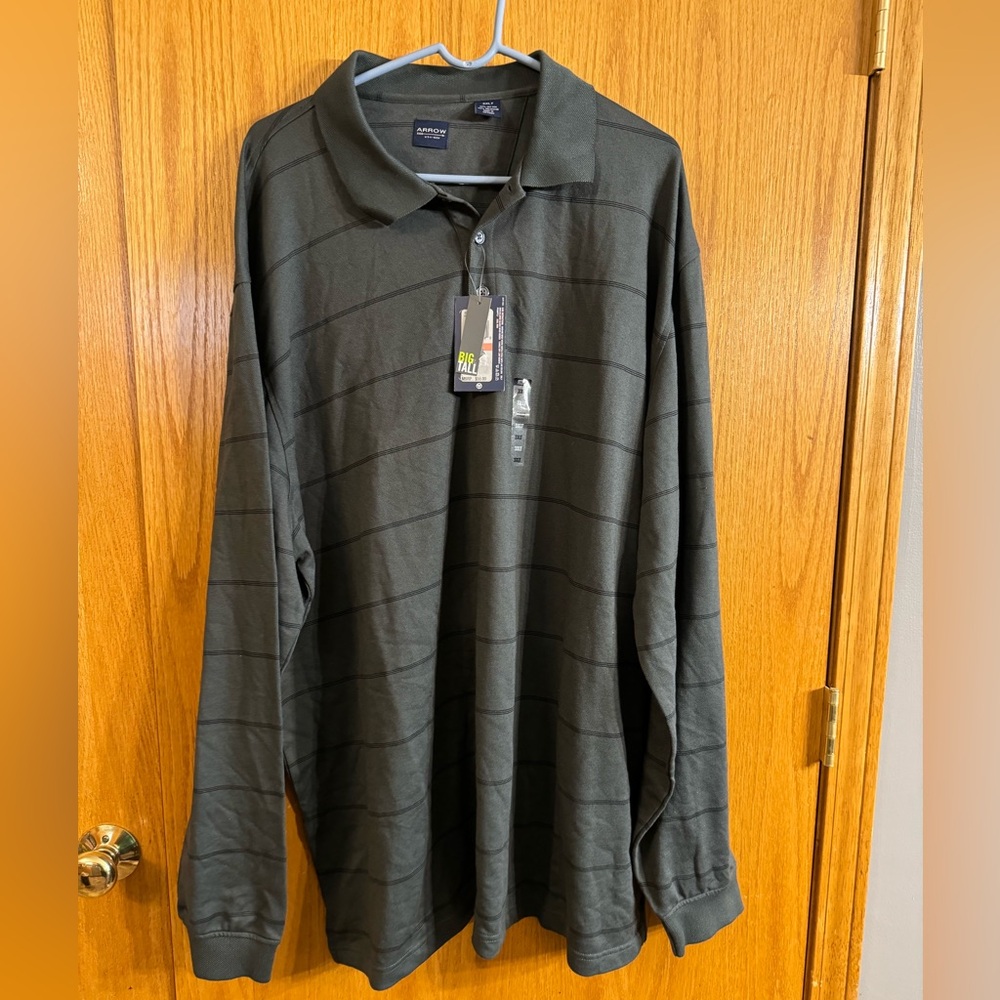 Arrow 3XLT long sleeve polo- brownish/gray in color- NWT